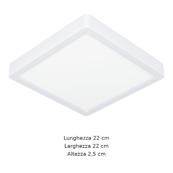 Eglo fueva 6 plafoniera led 10,5w cct 2700k 6500k 22cm ip44 per bagno moderna quadrata bianca