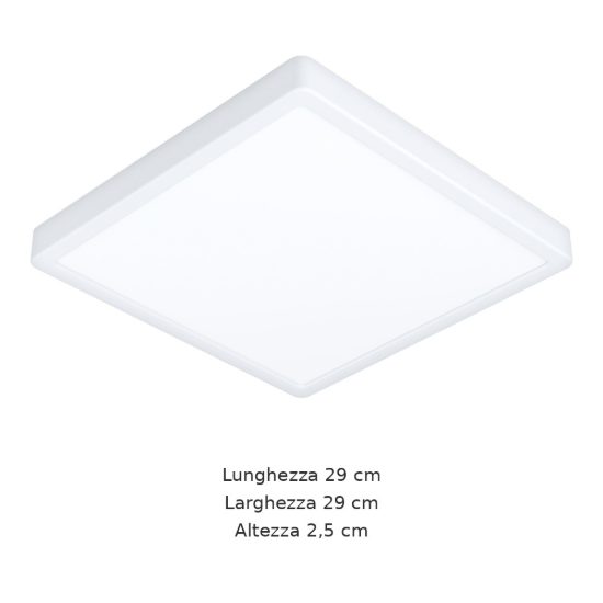 Eglo fueva 6 plafoniera led 13w cct 2700k 6500k 29cm ip44 per bagno moderna quadrata bianca