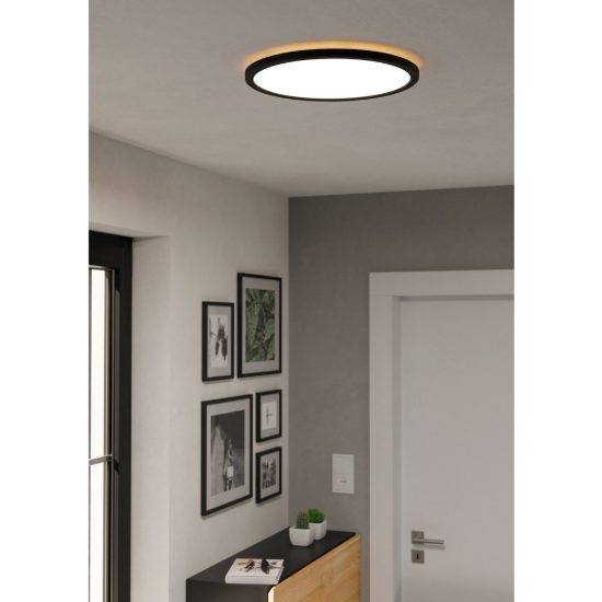Eglo rovito plafoniera led 18,5w cct 2700k 6500k 38,9cm ip44 moderna nera