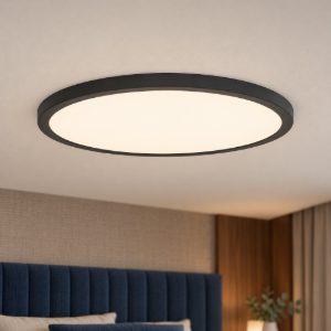 Eglo rovito r plafoniera led 18,5w cct 2700k 6500k 38,9cm ip44 con telecomando moderna nera
