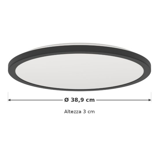 Eglo rovito r plafoniera led 18,5w cct 2700k 6500k 38,9cm ip44 con telecomando moderna nera