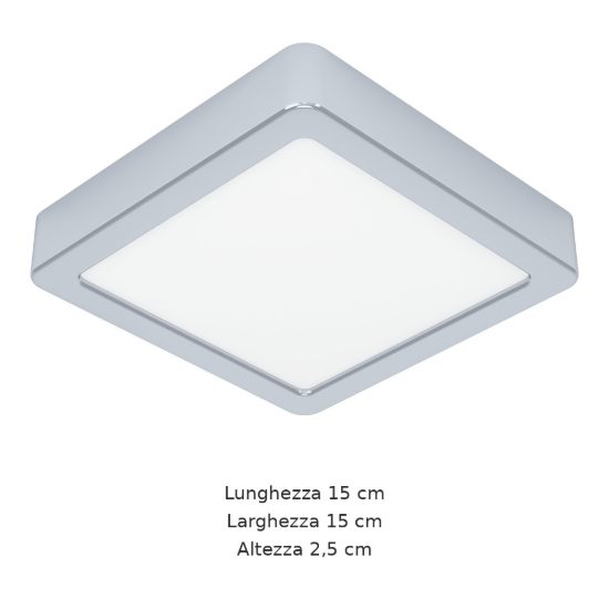 Eglo fueva 6 plafoniera led 7w cct 2700k 6500k 15cm ip44 per bagno moderna quadrata cromo