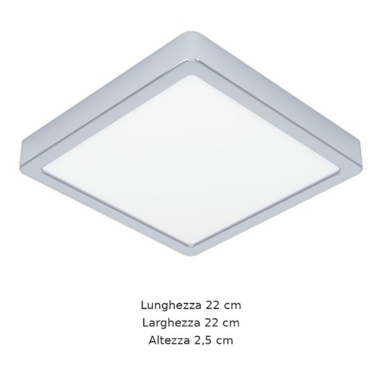 Eglo fueva 6 plafoniera led 10,5w cct 2700k 6500k 22cm ip44 per bagno moderna quadrata cromo