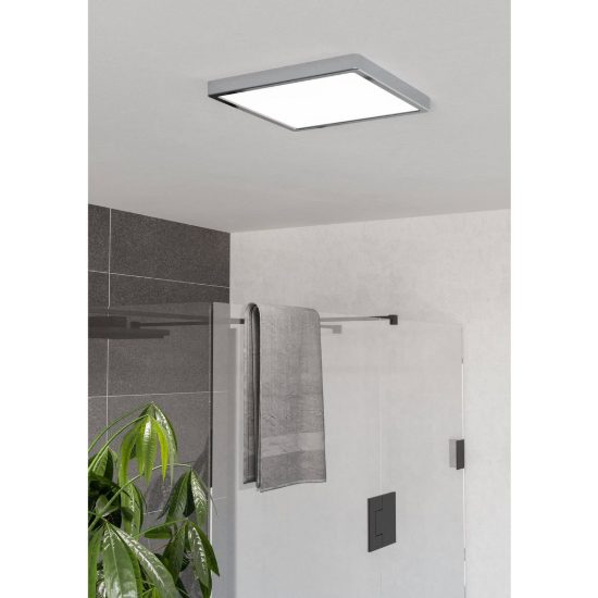 Eglo fueva 6 plafoniera led 13w cct 2700k 6500k 29cm ip44 per bagno moderna quadrata cromo