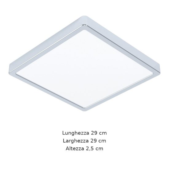 Eglo fueva 6 plafoniera led 13w cct 2700k 6500k 29cm ip44 per bagno moderna quadrata cromo