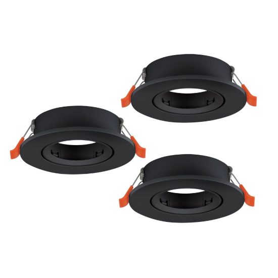 Eglo barranco gu10 set 3 faretti da incasso per cartongesso orientabili foro 6,8cm nero