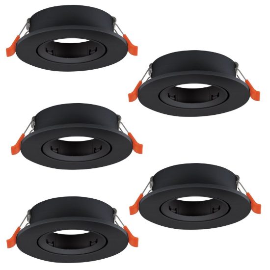 Eglo barranco gu10 set 5 faretti da incasso per cartongesso orientabili foro 6,8cm nero