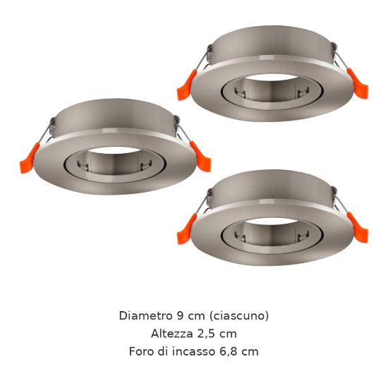 Eglo barranco gu10 set 3 faretti da incasso per cartongesso orientabili foro 6,8cm nichel opaco