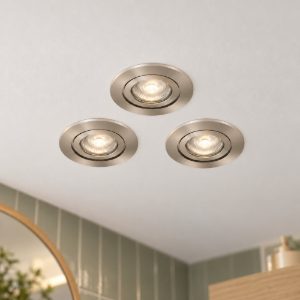 Eglo barranco gu10 set 3 faretti da incasso per cartongesso orientabili led 3x4,5w 3000k ip44 foro 6,8cm nichel opaco