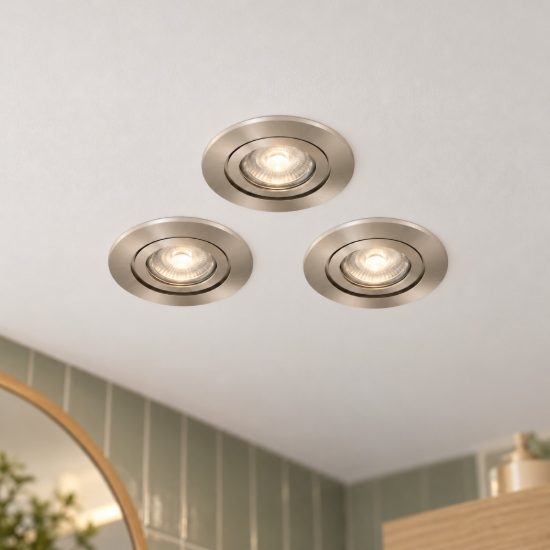 Eglo barranco gu10 set 3 faretti da incasso per cartongesso orientabili led 3x4,5w 3000k ip44 foro 6,8cm nichel opaco