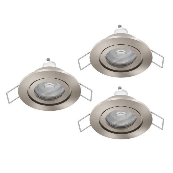 Eglo barranco gu10 set 3 faretti da incasso per cartongesso orientabili led 3x4,5w 3000k ip44 foro 6,8cm nichel opaco