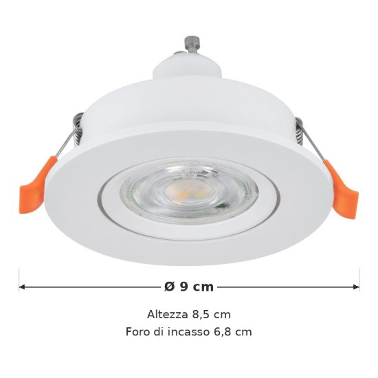 Eglo barranco gu10 faretto da incasso per cartongesso orientabile led 4,5w 3000k foro 6,8cm bianco
