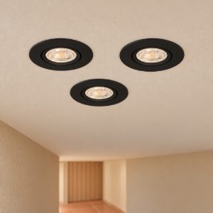 Eglo barranco gu10 set 3 faretti da incasso per cartongesso orientabili led 3x4,5w 3000k foro 6,8cm nero