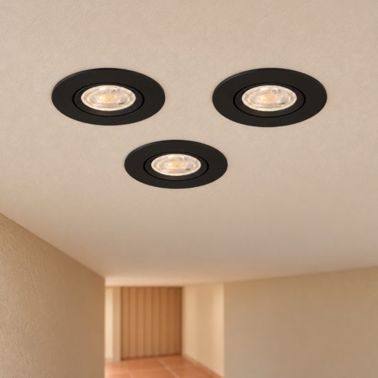 Eglo barranco gu10 set 3 faretti da incasso per cartongesso orientabili led 3x4,5w 3000k foro 6,8cm nero