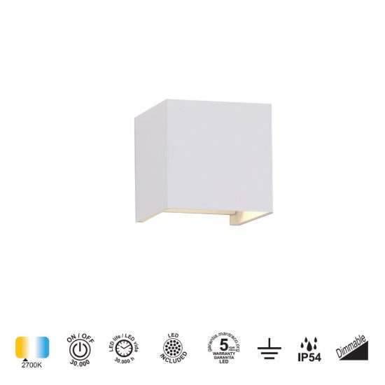 Applique da esterno ip54 led 12w 2700k dimmerabile bianca