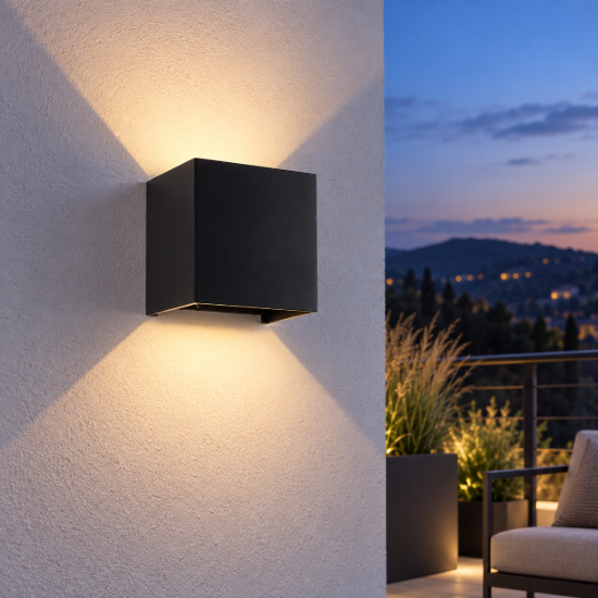 Applique cubo da esterno moderna nera led 12w 2700k ip54 dimmerabile
