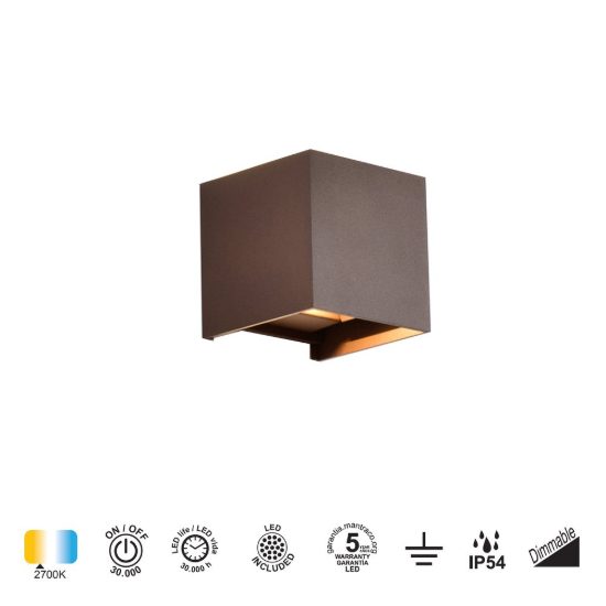 Applique da esterno corten led 2700k ip54 dimmerabile