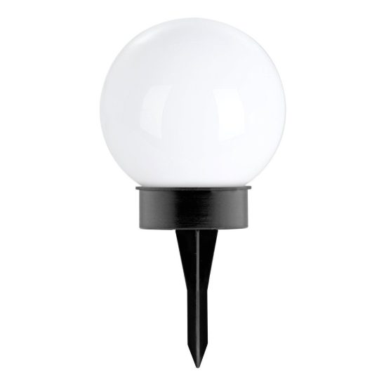 Eglo puglia lampada solare da giardino a sfera led 0,1w 3000k 15cm ip44 con picchetto moderna nera e bianca