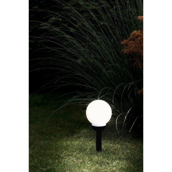 Eglo puglia lampada solare da giardino a sfera led 0,1w 3000k 15cm ip44 con picchetto moderna nera e bianca