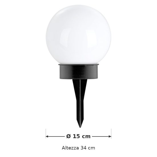 Eglo puglia lampada solare da giardino a sfera led 0,1w 3000k 15cm ip44 con picchetto moderna nera e bianca