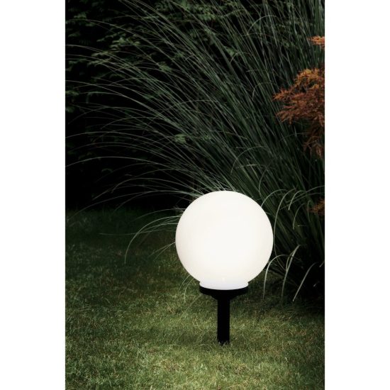 Eglo puglia lampada solare da giardino a sfera led 0,2w 3000k 25cm ip44 con picchetto moderna nera e bianca