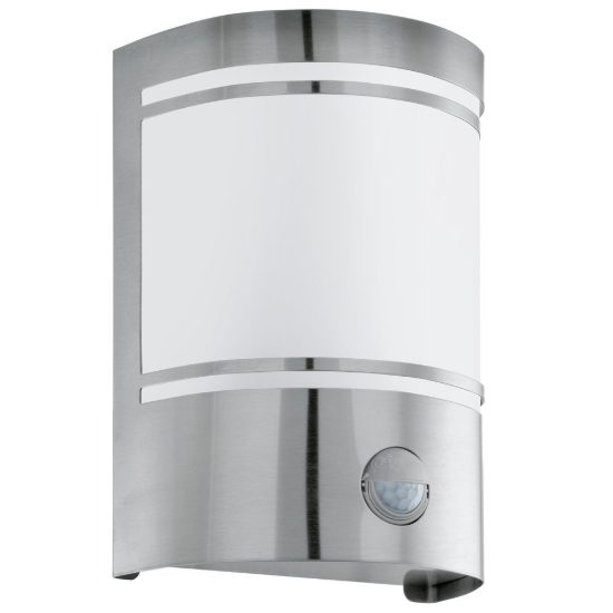 Eglo cerno applique da esterno 14cm ip44 moderna rettangolare acciaio inox con sensore di movimento