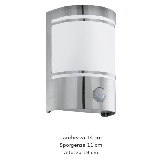 Eglo cerno applique da esterno 14cm ip44 moderna rettangolare acciaio inox con sensore di movimento