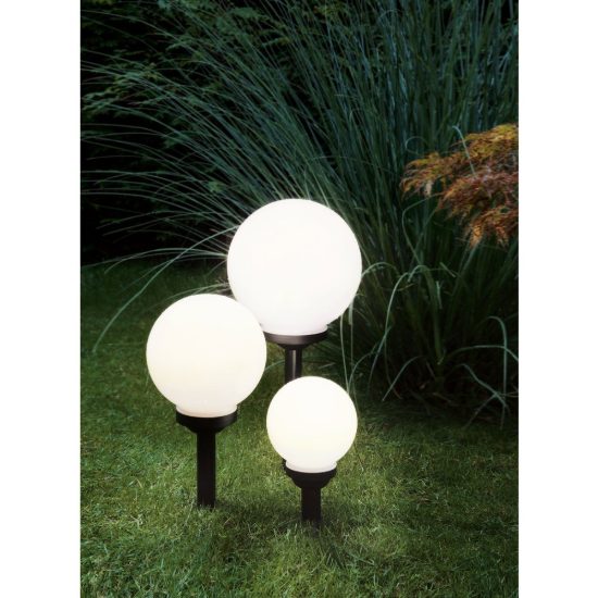 Eglo puglia set 3 lampade solari da giardino a sfera led ip44 con picchetto 15cm 20cm 25cm moderne nere e bianche