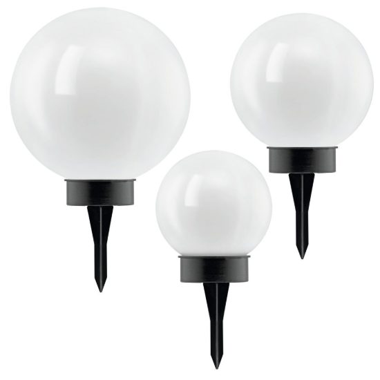Eglo puglia set 3 lampade solari da giardino a sfera led ip44 con picchetto 15cm 20cm 25cm moderne nere e bianche