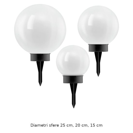 Eglo puglia set 3 lampade solari da giardino a sfera led ip44 con picchetto 15cm 20cm 25cm moderne nere e bianche