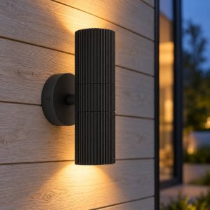 Eglo tomelloso applique da esterno 2 luci 6cm ip44 moderna cilindrica biemissione nera