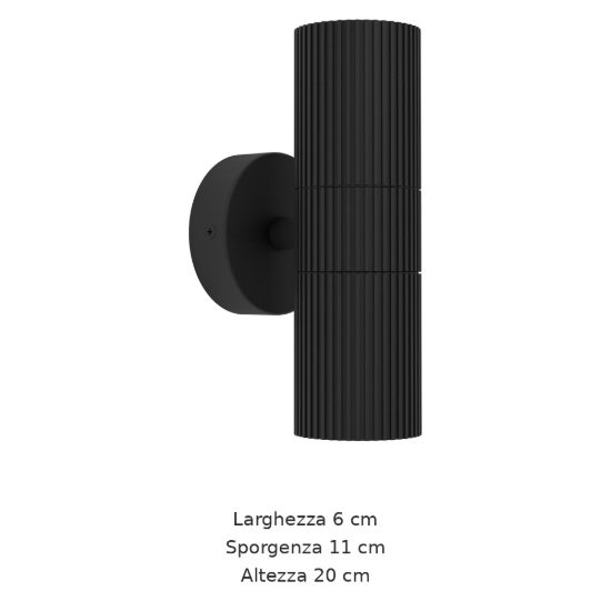 Eglo tomelloso applique da esterno 2 luci 6cm ip44 moderna cilindrica biemissione nera