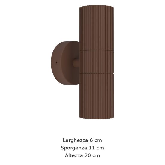 Eglo tomelloso applique da esterno 2 luci 6cm ip44 moderna cilindrica biemissione ruggine