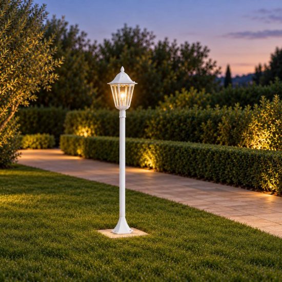 Eglo navedo lampione da giardino 120cm ip44 classico a lanterna bianco