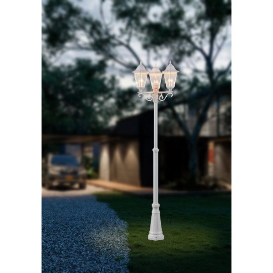Eglo navedo lampione da giardino 3 luci 220cm ip44 classico a lanterna bianco