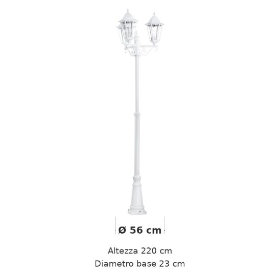 Eglo navedo lampione da giardino 3 luci 220cm ip44 classico a lanterna bianco