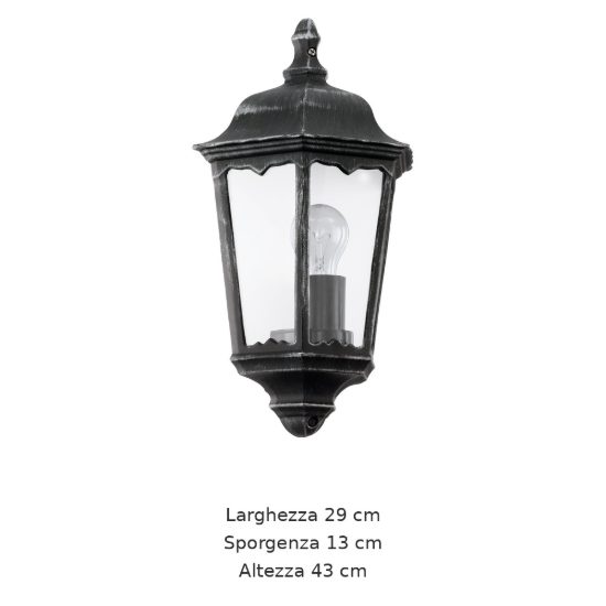 Eglo navedo applique da esterno 29cm ip44 classica a lanterna nera e argento patinato