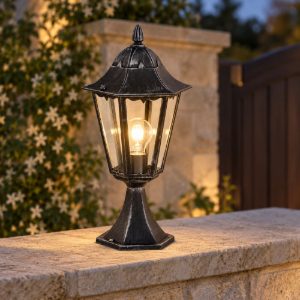 Eglo navedo lampioncino da giardino 47cm ip44 classico a lanterna nero e argento patinato