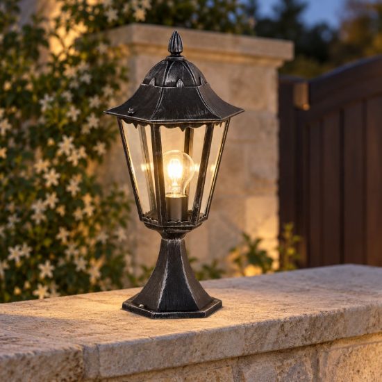 Eglo navedo lampioncino da giardino 47cm ip44 classico a lanterna nero e argento patinato