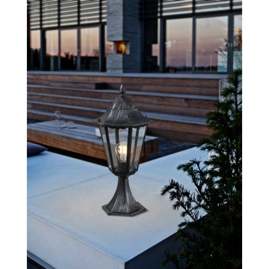 Eglo navedo lampioncino da giardino 47cm ip44 classico a lanterna nero e argento patinato