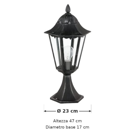 Eglo navedo lampioncino da giardino 47cm ip44 classico a lanterna nero e argento patinato