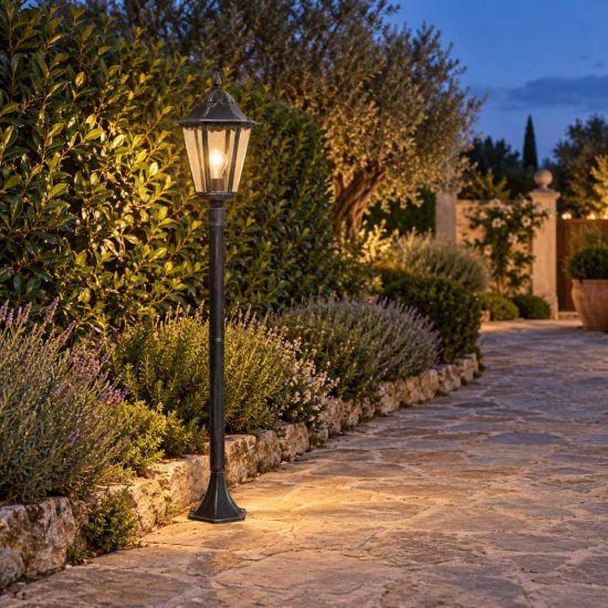 Eglo navedo lampione da giardino 120cm ip44 classico a lanterna nero e argento patinato