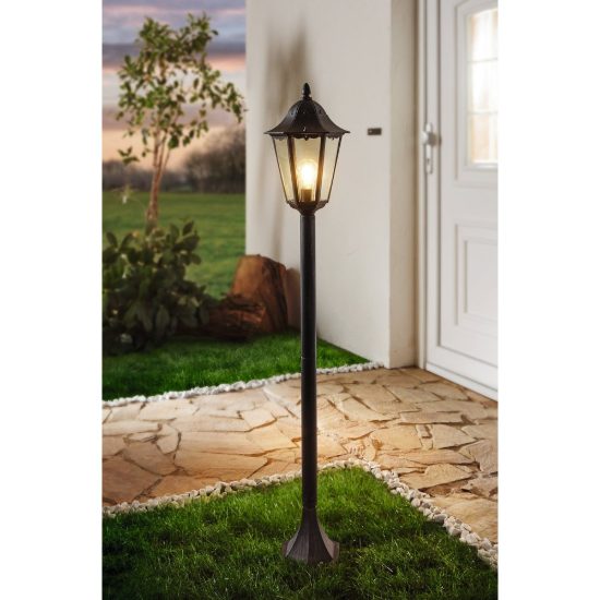 Eglo navedo lampione da giardino 120cm ip44 classico a lanterna nero e argento patinato