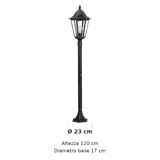 Eglo navedo lampione da giardino 120cm ip44 classico a lanterna nero e argento patinato