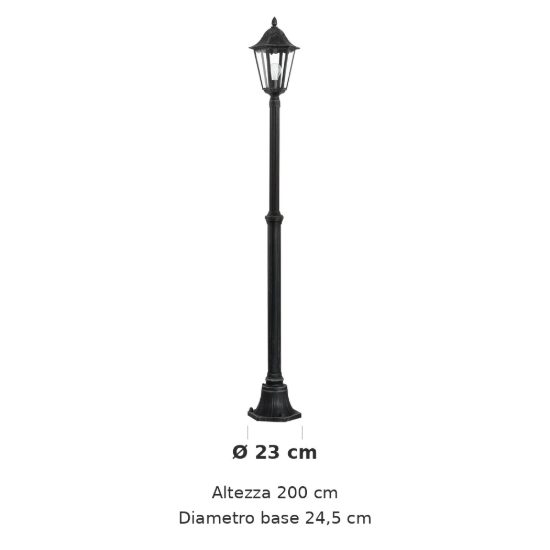 Eglo navedo lampione da giardino 200cm ip44 classico a lanterna nero e argento patinato