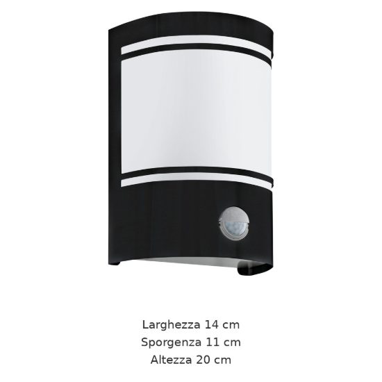 Eglo cerno applique da esterno 14cm ip44 moderna rettangolare nera con sensore di movimento