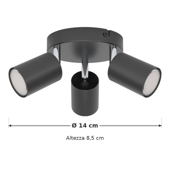 Eglo reciso e plafoniera con 3 faretti gu10 orientabili 14cm moderna nera