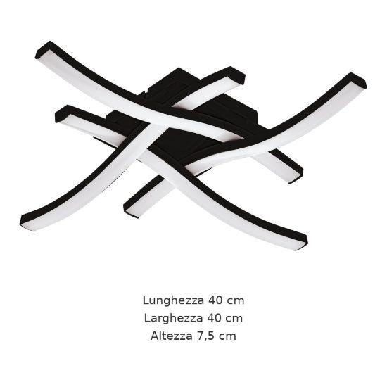 Eglo cabezas e plafoniera led 18,8w 3000k 40cm per soggiorno moderna a croce ondulata nera