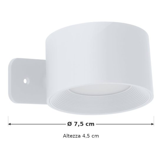 Eglo muraglie applique con faretto led 5w cct 2700k 6500k orientabile 7,5cm ricaricabile moderna rotonda bianca