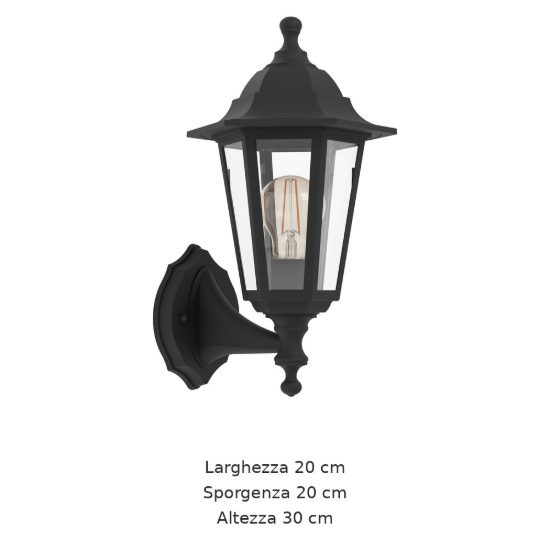 Eglo olgiata e applique da esterno 20cm ip44 classica a lanterna verso l'alto nera